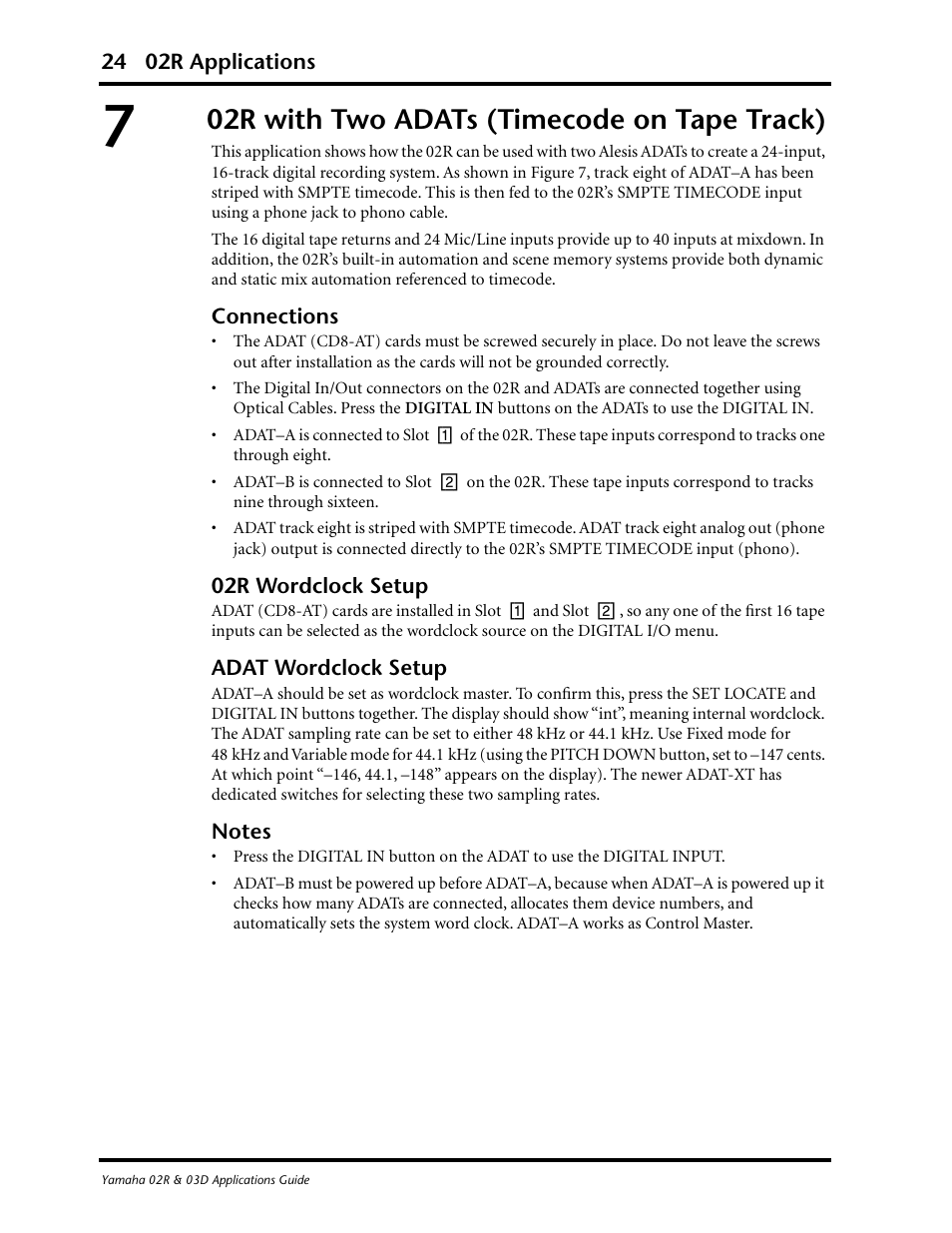 02r with two adats (timecode on tape track) | Yamaha 03D User Manual | Page 29 / 89