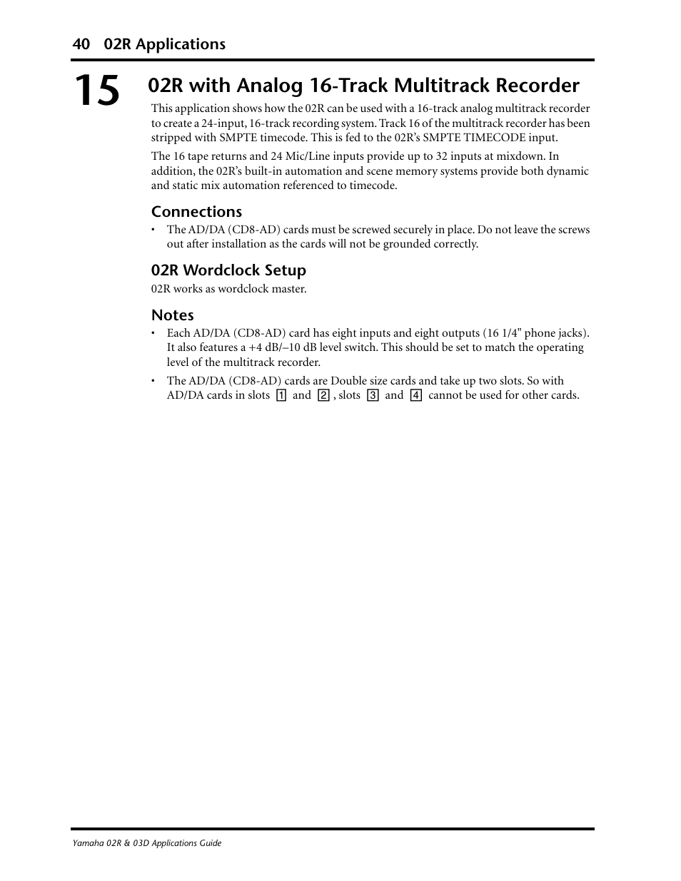 02r with analog 16-track multitrack recorder | Yamaha 03D User Manual | Page 45 / 89