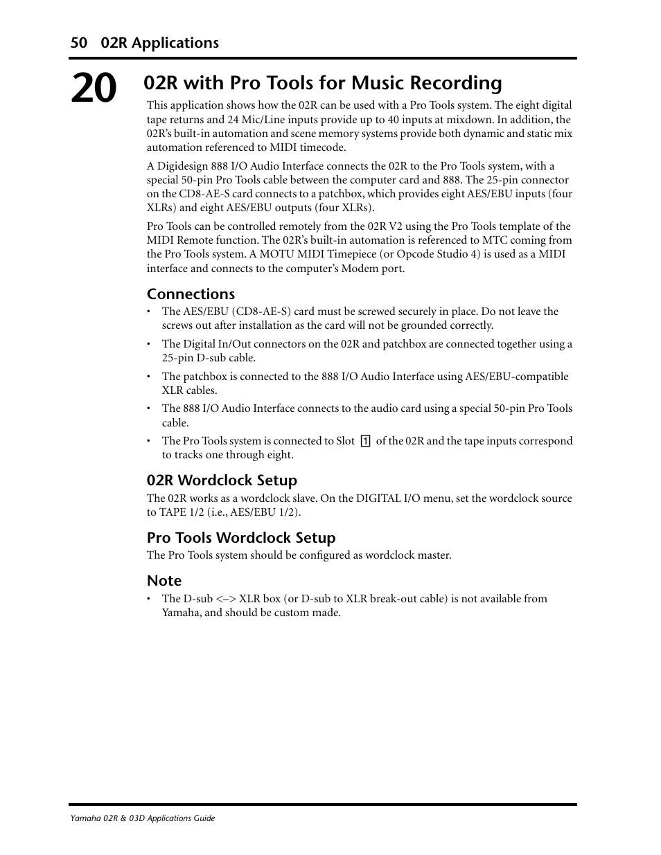 02r with pro tools for music recording | Yamaha 03D User Manual | Page 55 / 89