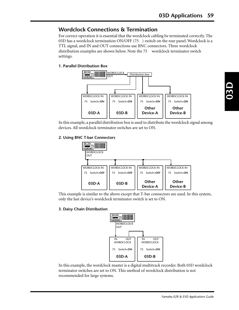 03d applications 59, Wordclock connections & termination | Yamaha 03D User Manual | Page 64 / 89