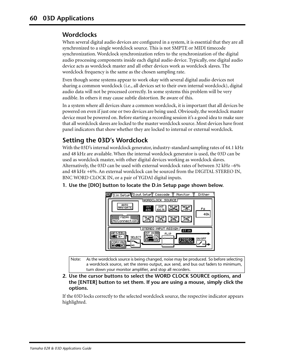 60 03d applications, Wordclocks, Setting the 03d’s wordclock | Yamaha 03D User Manual | Page 65 / 89