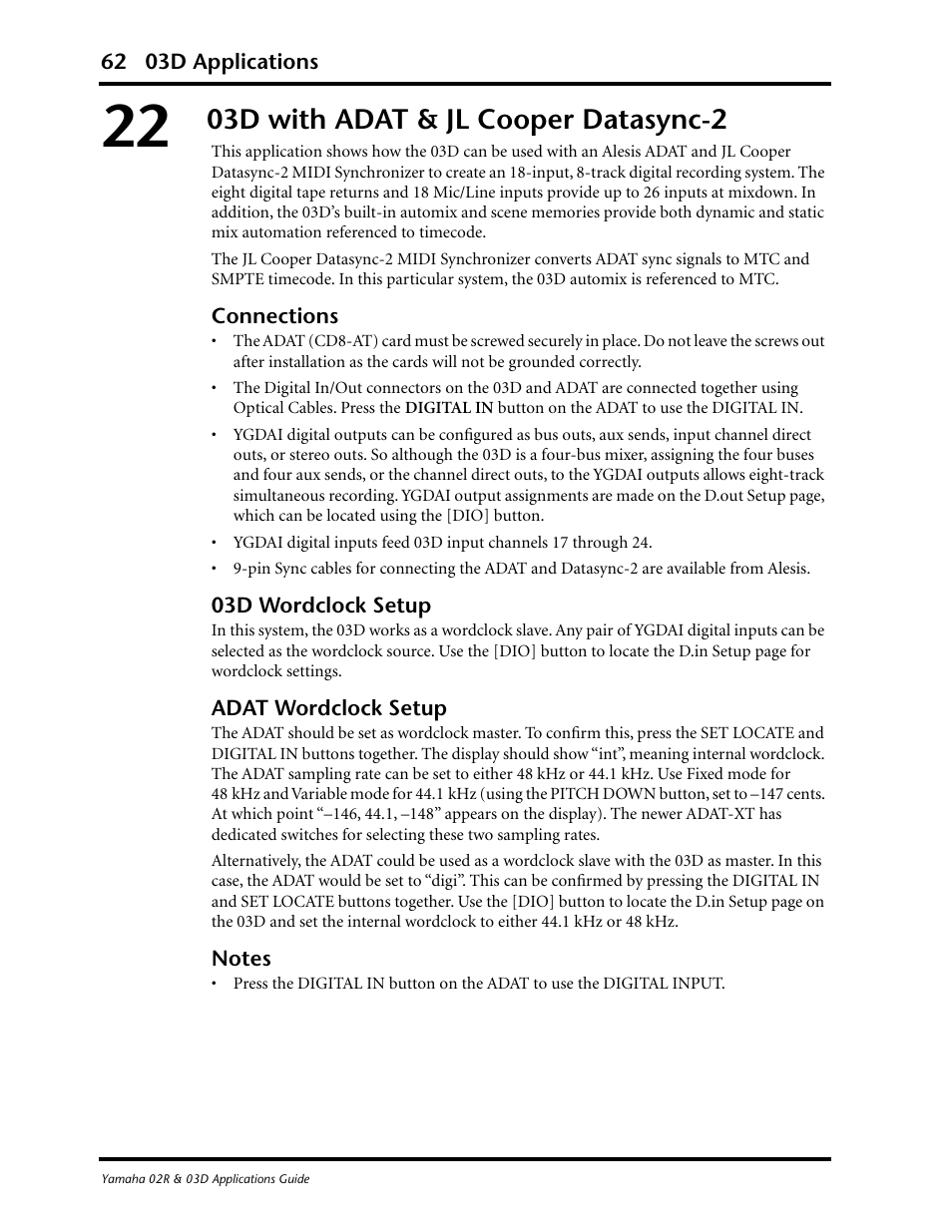 03d with adat & jl cooper datasync-2 | Yamaha 03D User Manual | Page 67 / 89