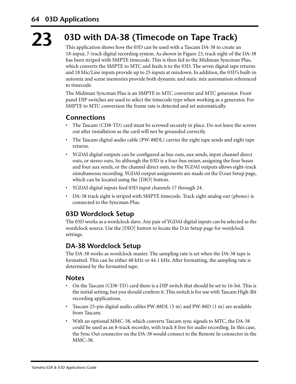 03d with da-38 (timecode on tape track) | Yamaha 03D User Manual | Page 69 / 89
