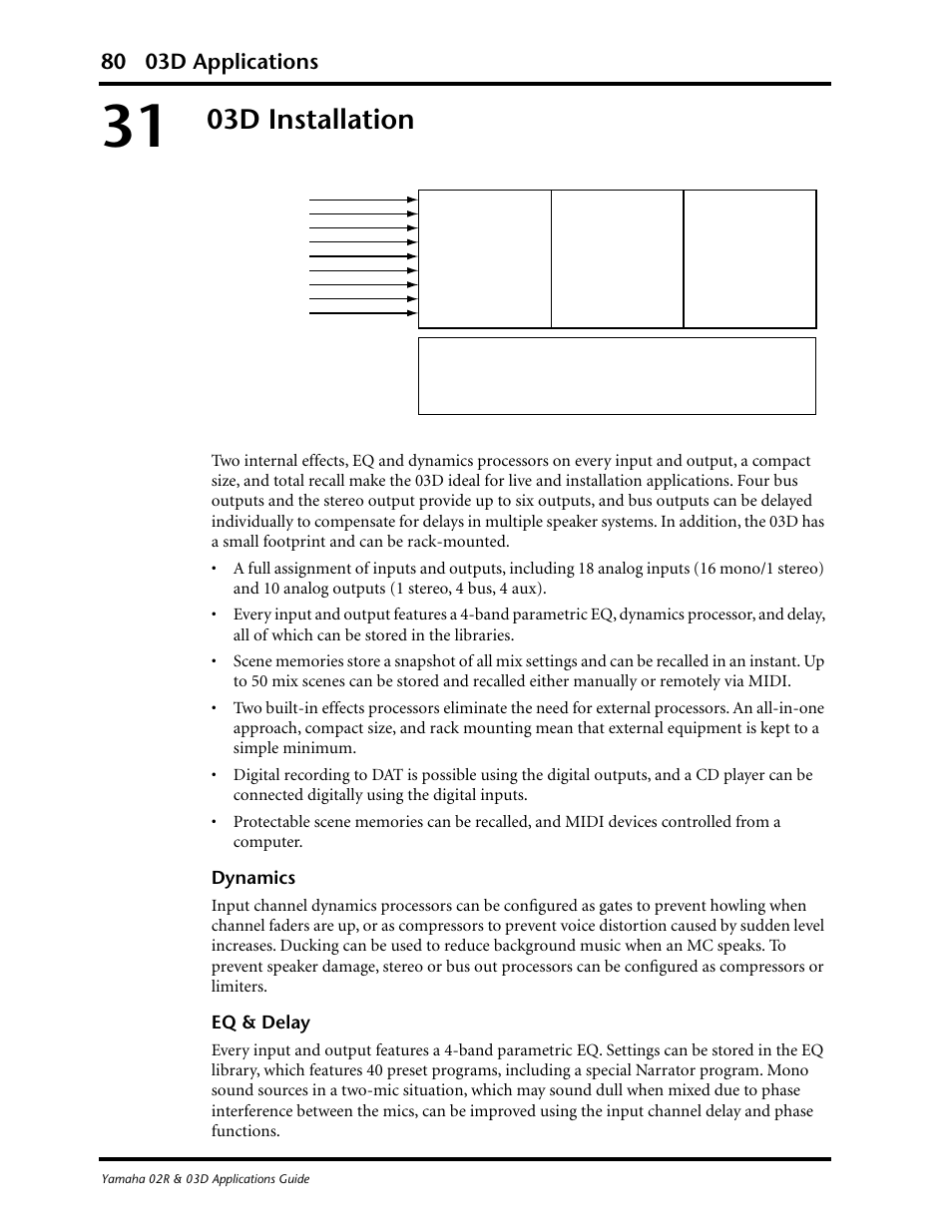 03d installation, 80 03d applications | Yamaha 03D User Manual | Page 85 / 89