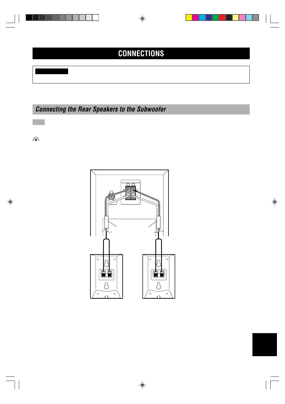 Connections, Connecting the rear speakers to the subwoofer | Yamaha NX-SW70 User Manual | Page 7 / 14