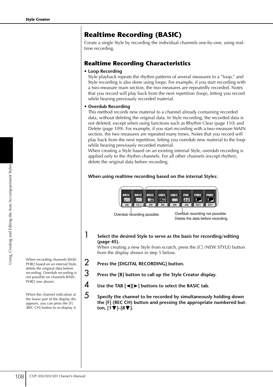 Realtime recording (basic) | Yamaha 303 User Manual | Page 108 / 220