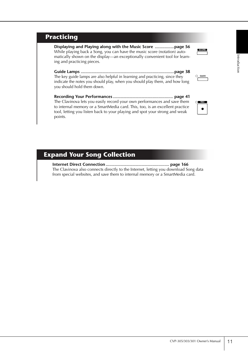 Practicing, Expand your song collection | Yamaha 303 User Manual | Page 11 / 220