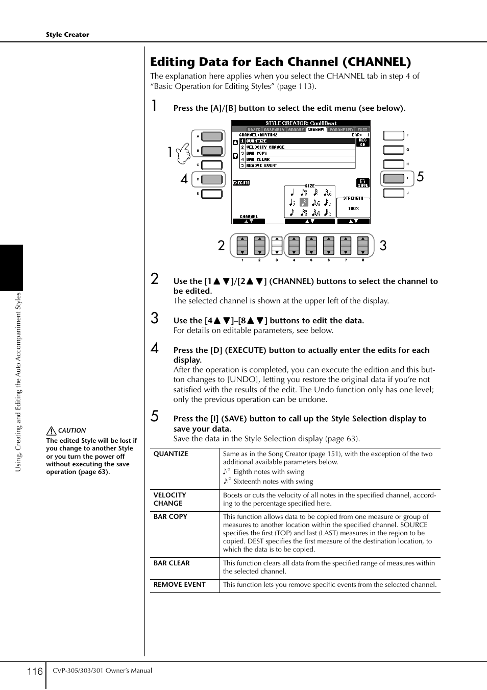 Editing data for each channel (channel) | Yamaha 303 User Manual | Page 116 / 220