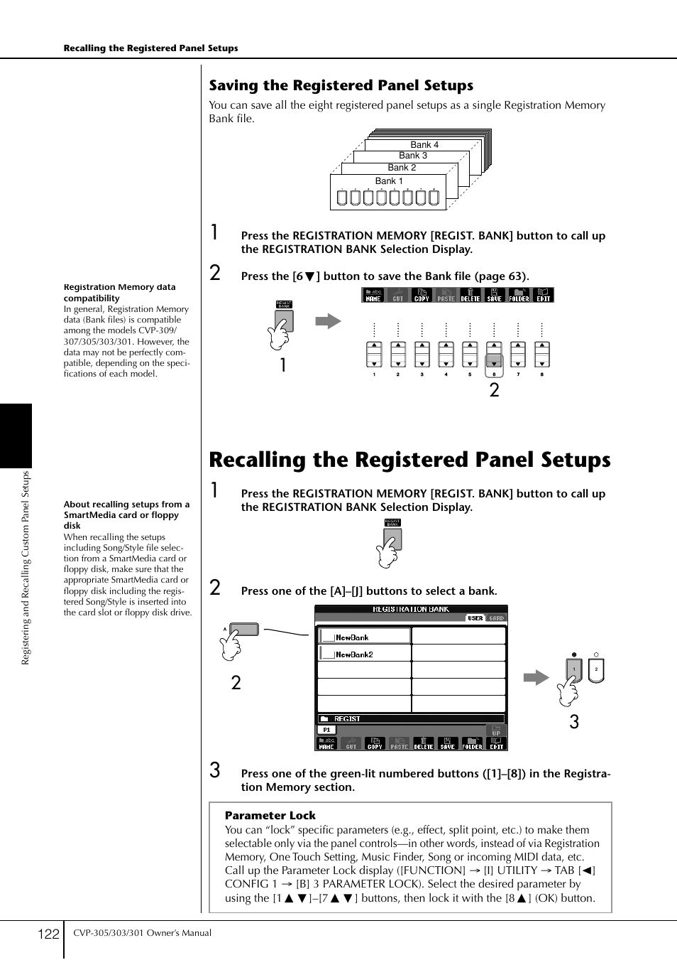 Recalling the registered panel setups, P. 122 | Yamaha 303 User Manual | Page 122 / 220