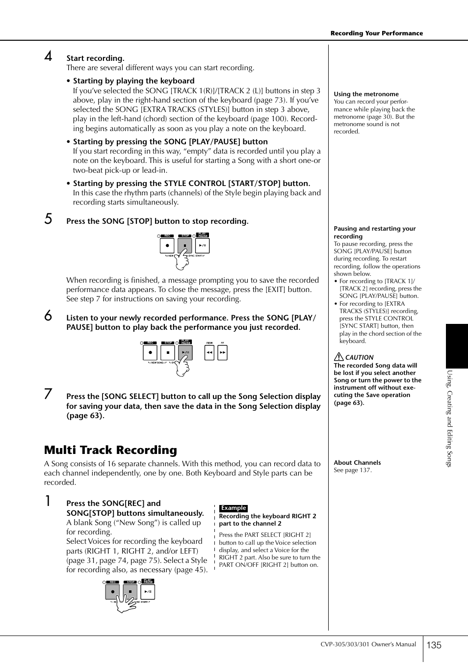 Multi track recording | Yamaha 303 User Manual | Page 135 / 220