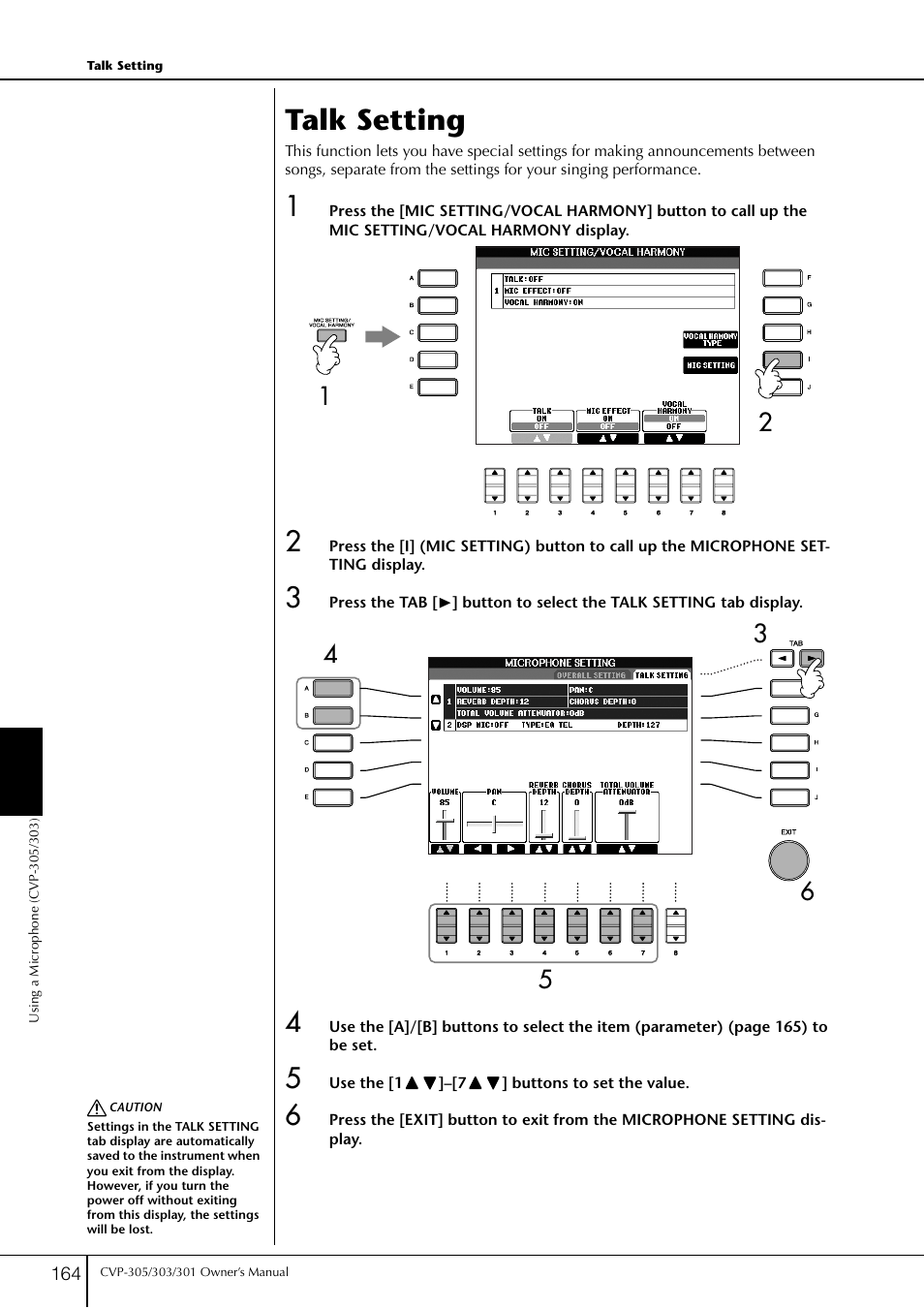 Talk setting | Yamaha 303 User Manual | Page 164 / 220