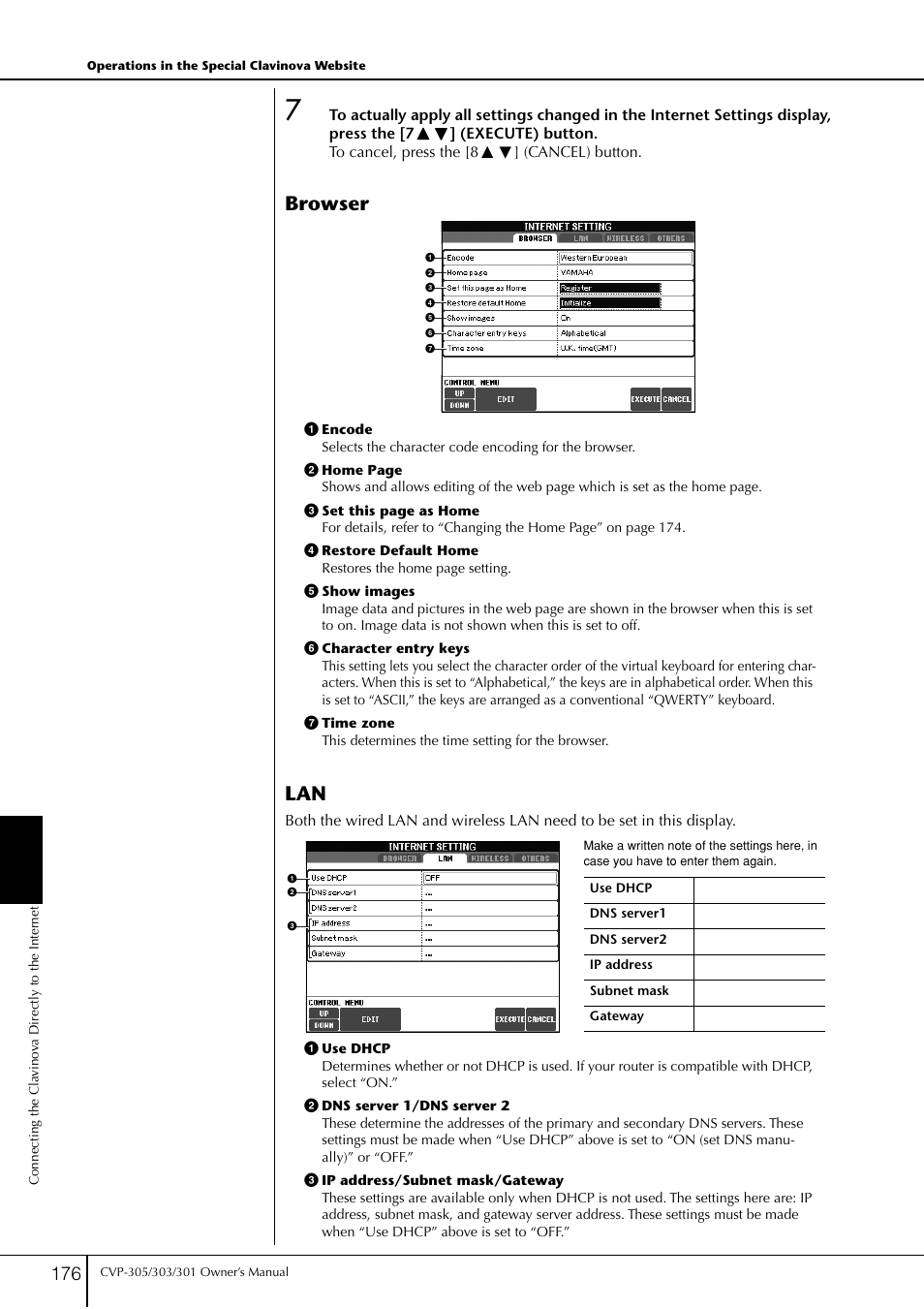 Browser lan | Yamaha 303 User Manual | Page 176 / 220