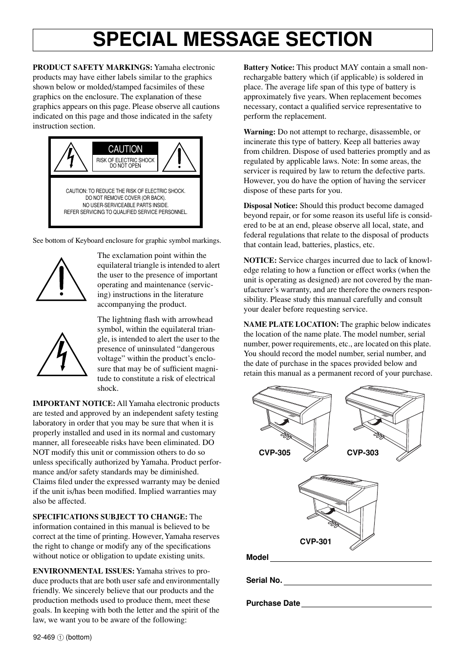 Caution | Yamaha 303 User Manual | Page 2 / 220