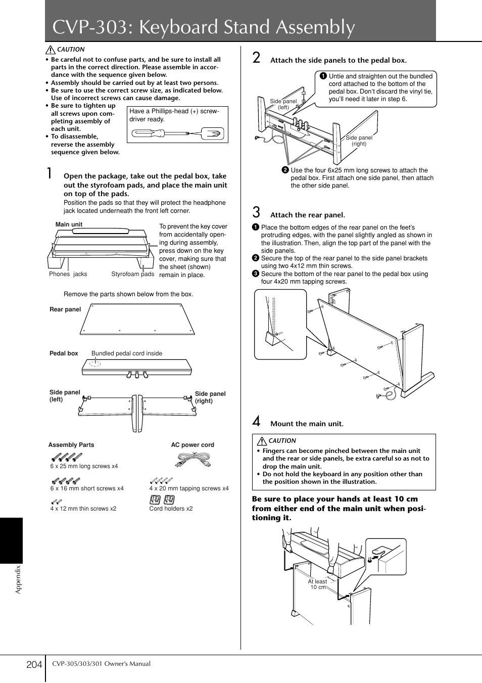 Cvp-303: keyboard stand assembly | Yamaha 303 User Manual | Page 204 / 220