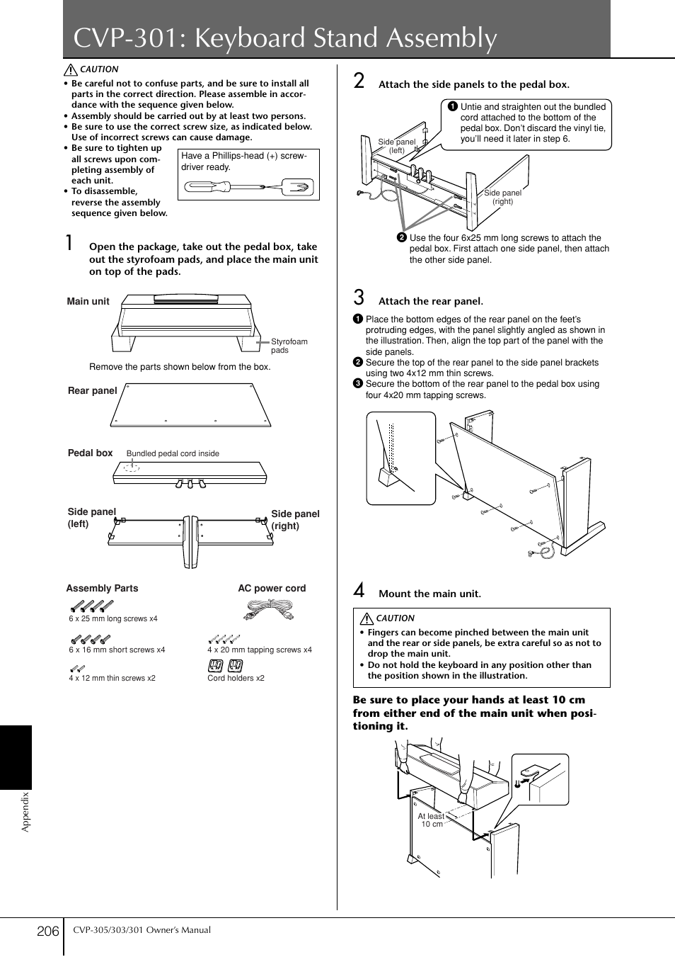 Cvp-301: keyboard stand assembly | Yamaha 303 User Manual | Page 206 / 220