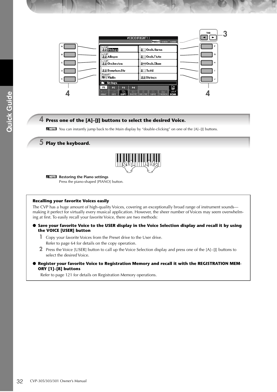 Quic k guide | Yamaha 303 User Manual | Page 32 / 220