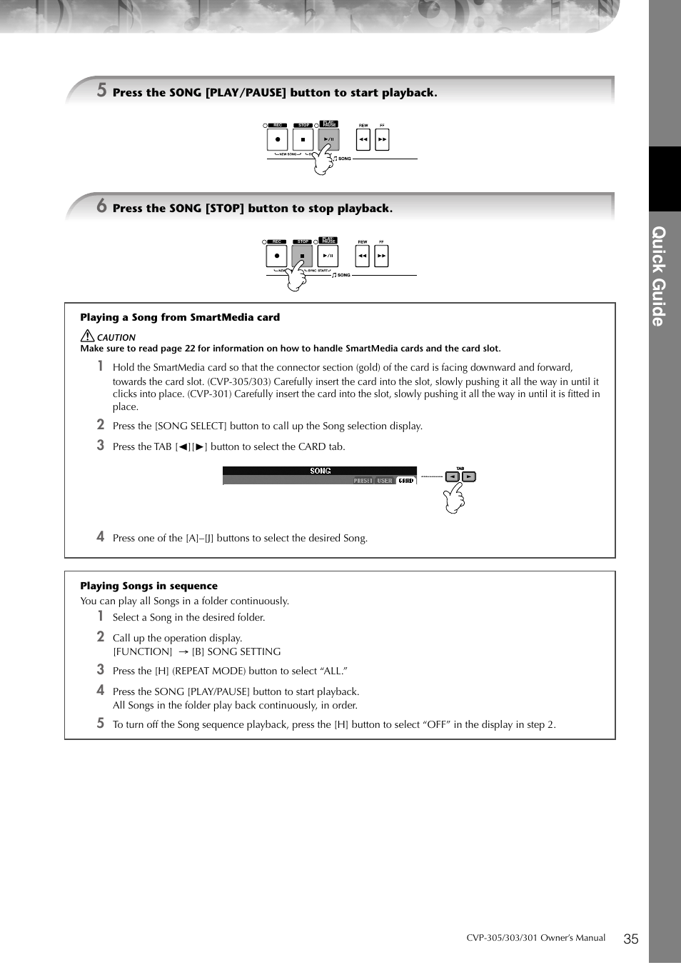 P. 35, Quic k guide | Yamaha 303 User Manual | Page 35 / 220