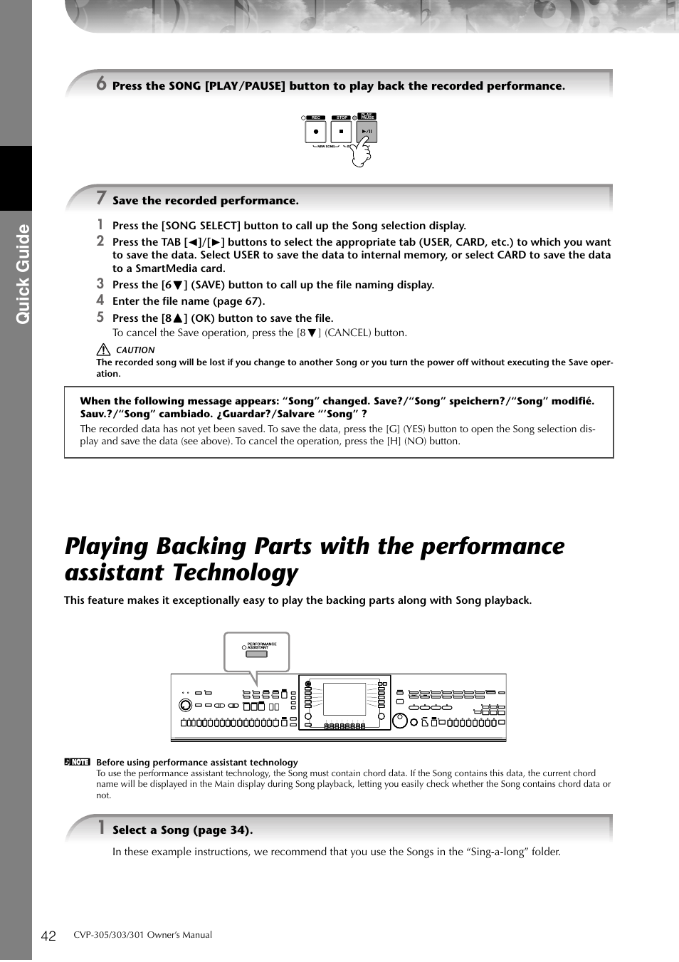 P. 42, Quic k guide | Yamaha 303 User Manual | Page 42 / 220