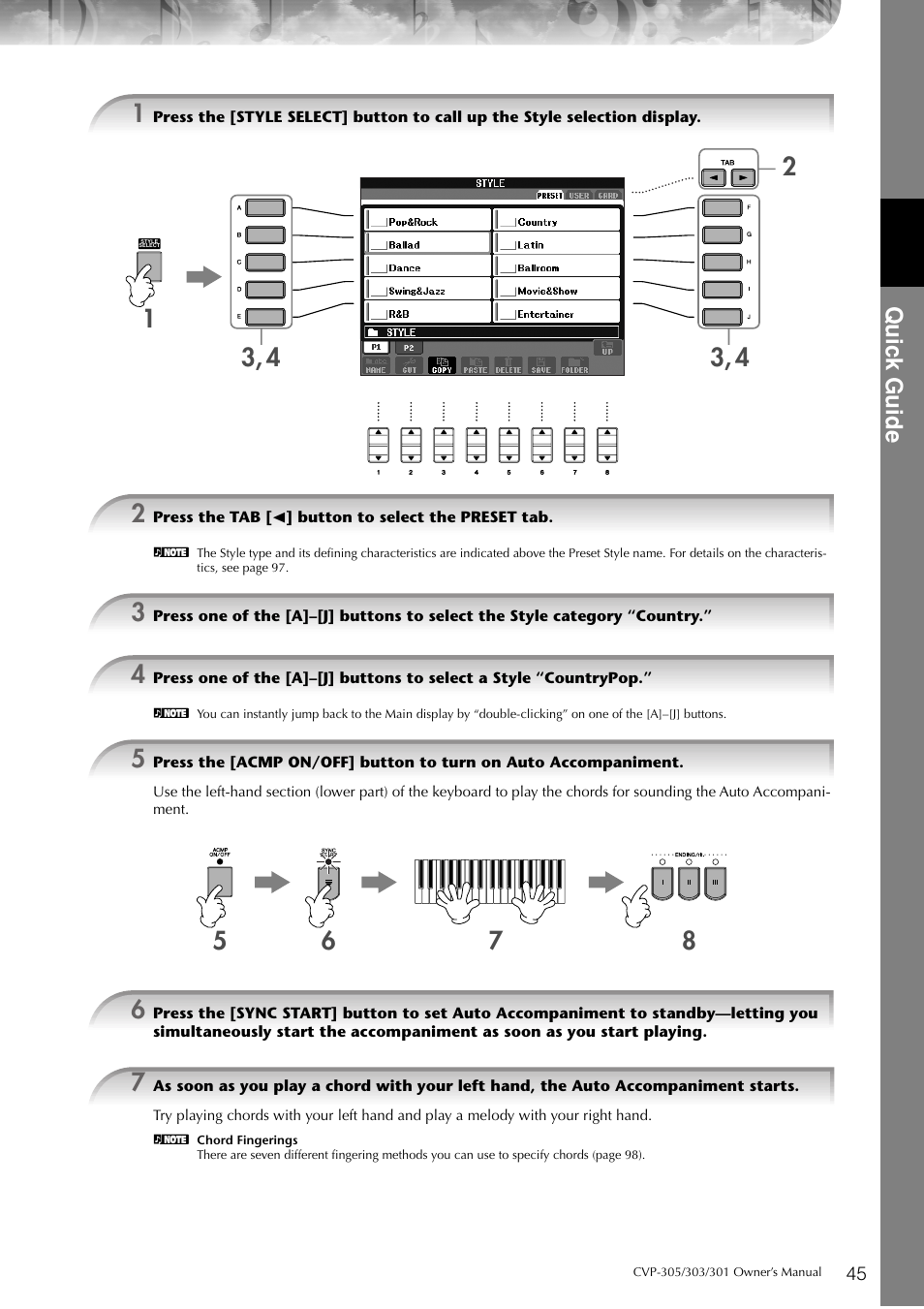 P. 45, Quic k guide | Yamaha 303 User Manual | Page 45 / 220