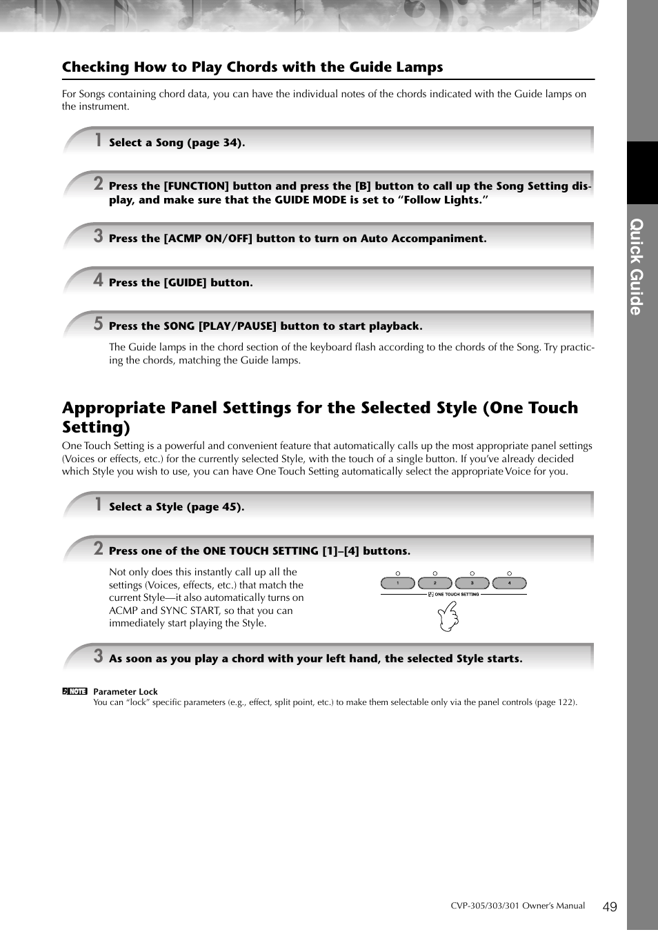 P. 49, Quic k guide | Yamaha 303 User Manual | Page 49 / 220