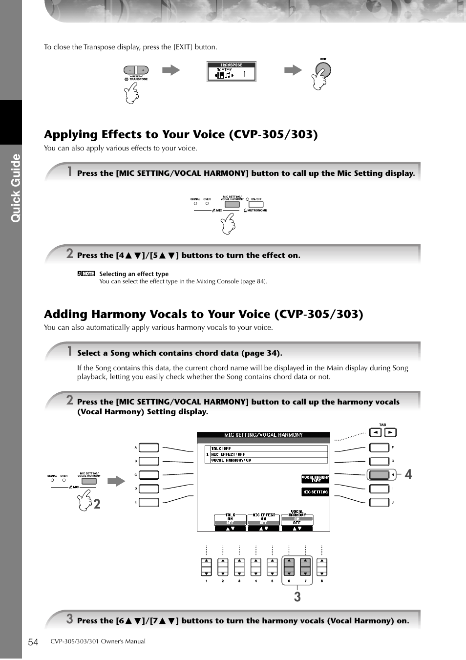 P. 54, Quic k guide | Yamaha 303 User Manual | Page 54 / 220