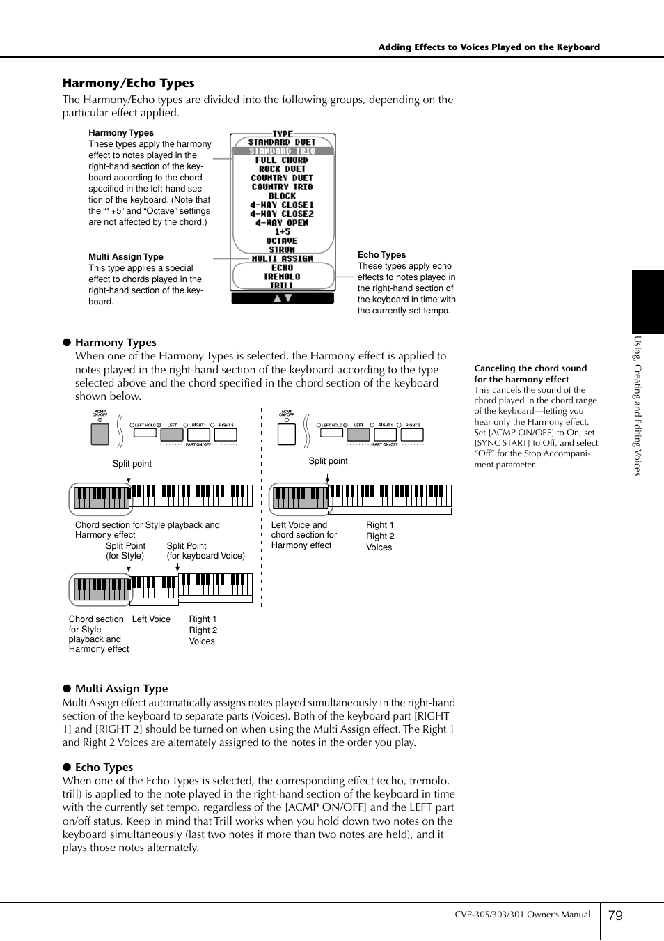 Harmony/echo types | Yamaha 303 User Manual | Page 79 / 220