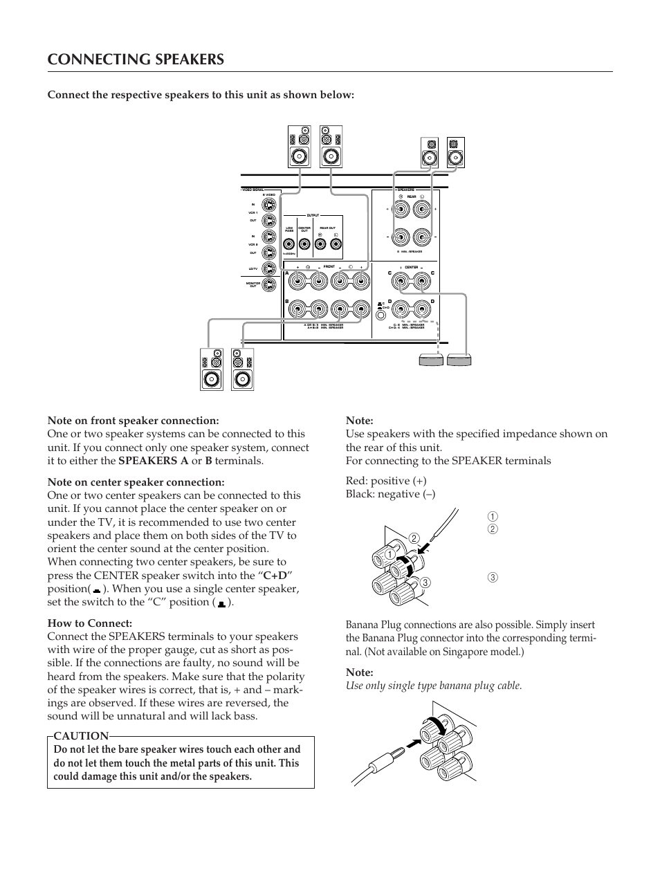 10 connecting speakers, Unscrew the knob, Tighten the knob and secure the wire | Yamaha RX-V890 User Manual | Page 10 / 39