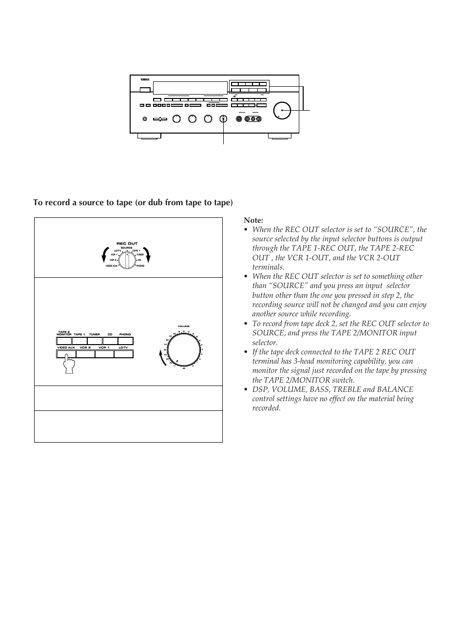 Select the source to be recorded, Set the tape deck or vcr to the recording mode | Yamaha RX-V890 User Manual | Page 19 / 39