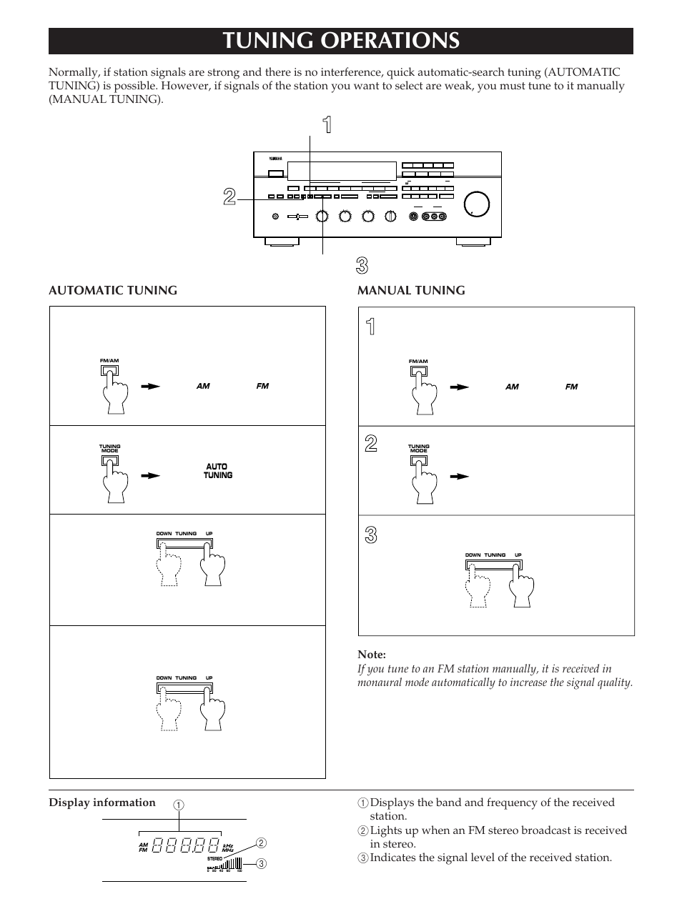 Tuning operations | Yamaha RX-V890 User Manual | Page 21 / 39