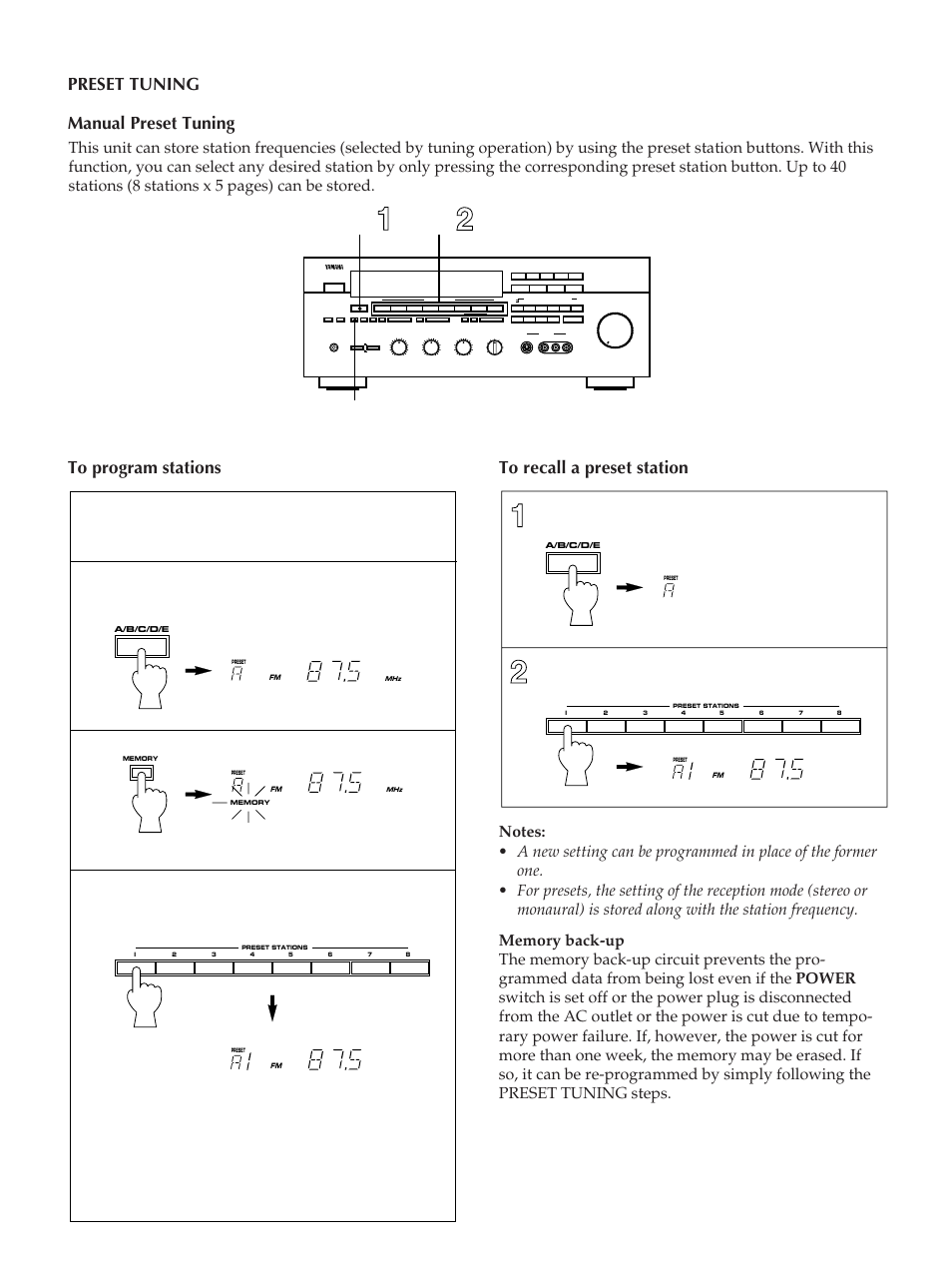 Preset tuning manual preset tuning | Yamaha RX-V890 User Manual | Page 22 / 39