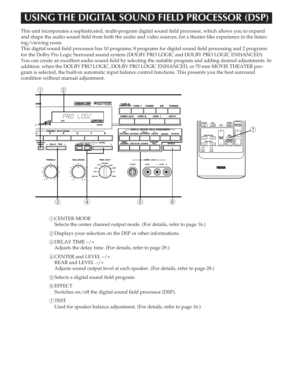 Using the digital sound field processor (dsp), Using the digital sound field, Processor (dsp) | Yamaha RX-V890 User Manual | Page 25 / 39