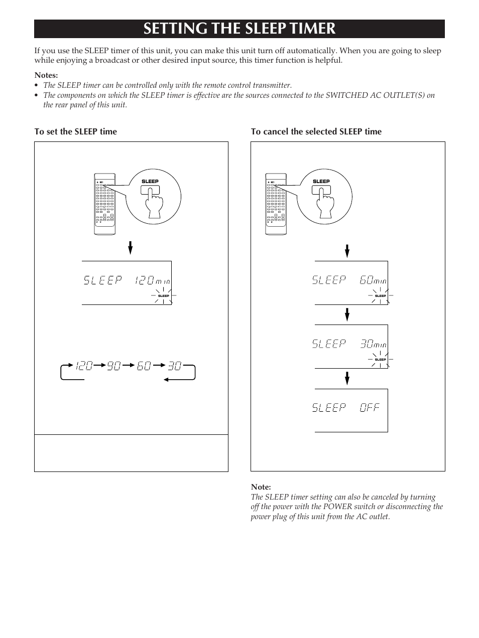 Setting the sleep timer | Yamaha RX-V890 User Manual | Page 30 / 39