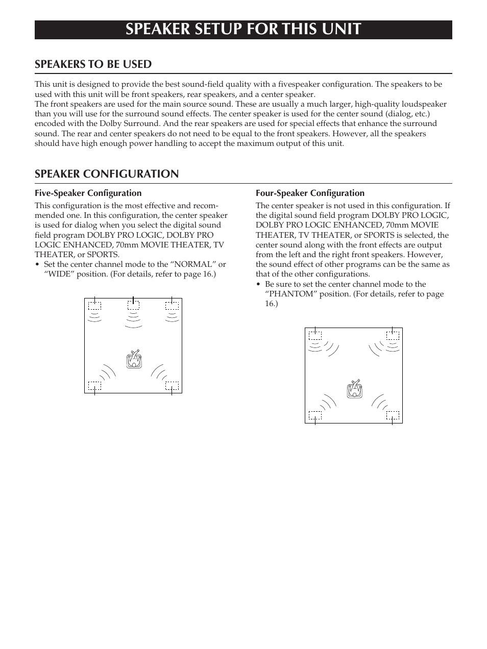 Speaker setup for this unit, Speakers to be used, Speaker configuration | Yamaha RX-V890 User Manual | Page 7 / 39