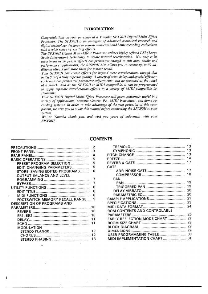 Introduction | Yamaha SPX90 II User Manual | Page 2 / 101