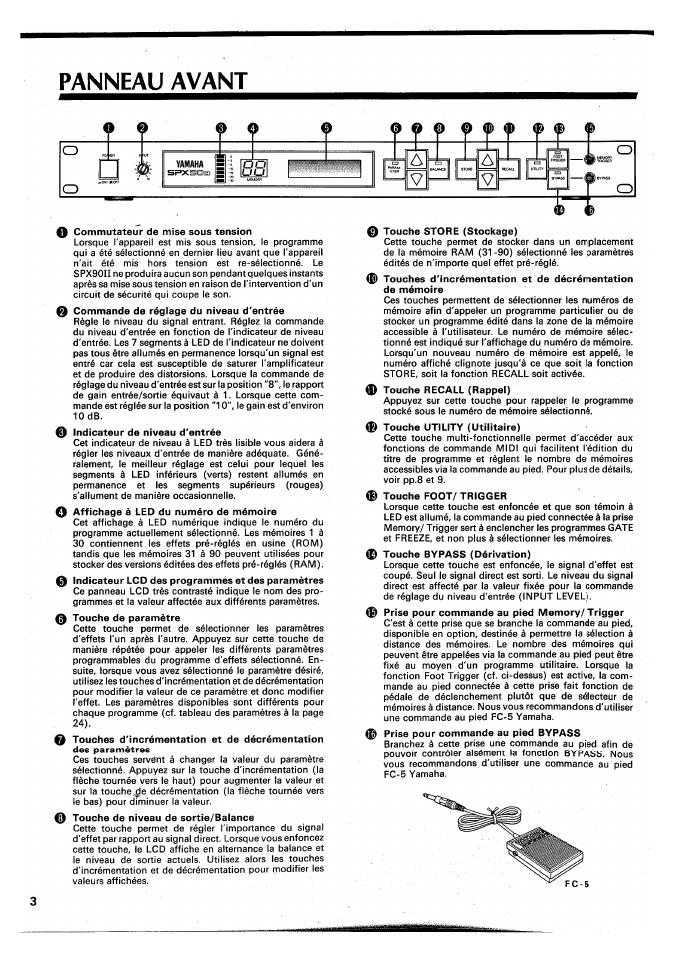 Panneau avant | Yamaha SPX90 II User Manual | Page 37 / 101