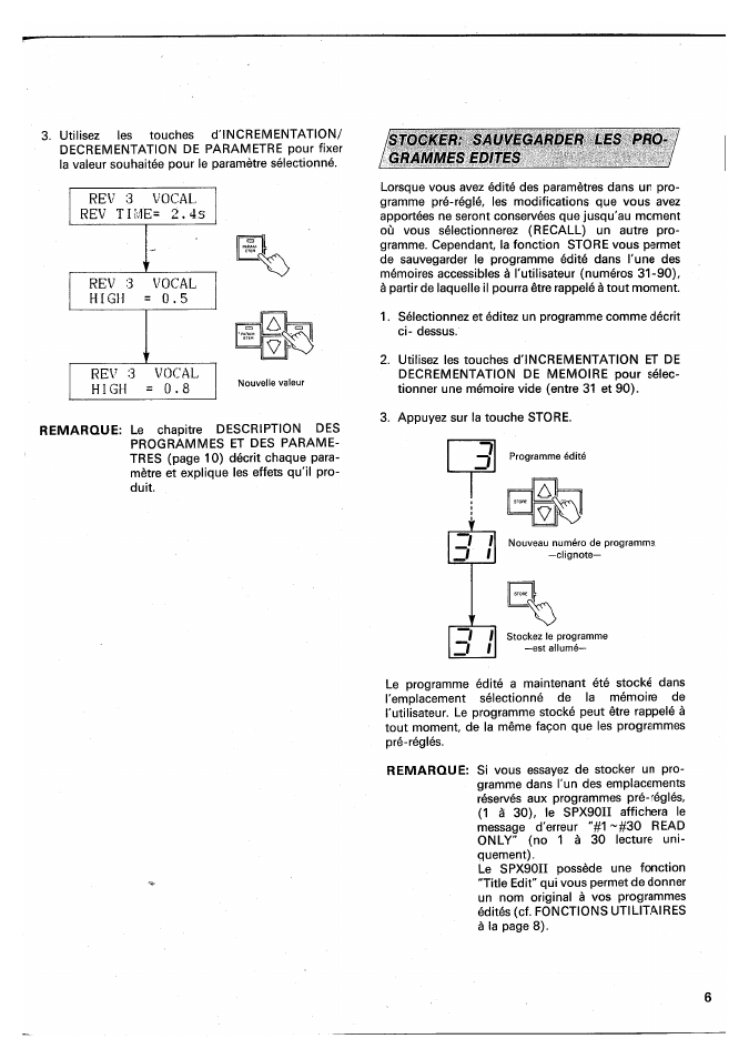 Stocker: sauvegarder les pro- l grammes edites | Yamaha SPX90 II User Manual | Page 40 / 101