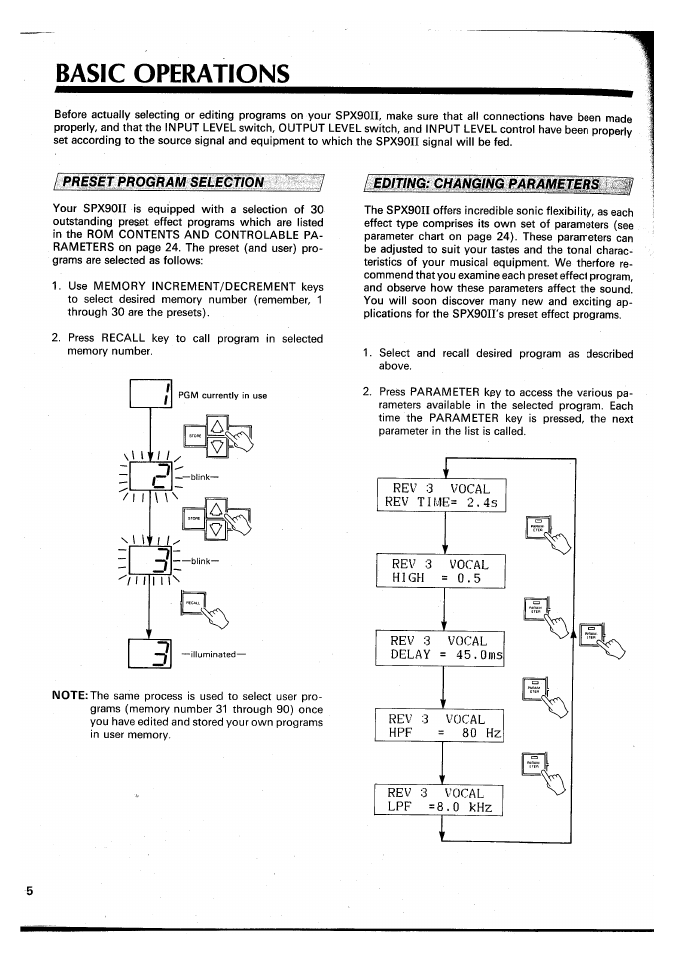 Basic operations, 7 editing: changing parameters, Edit: changing parameters | I i l | Yamaha SPX90 II User Manual | Page 6 / 101