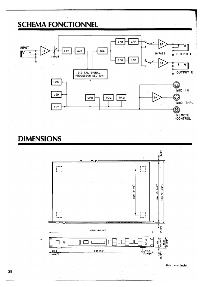 Schema fonctionnel dimensions | Yamaha SPX90 II User Manual | Page 63 / 101