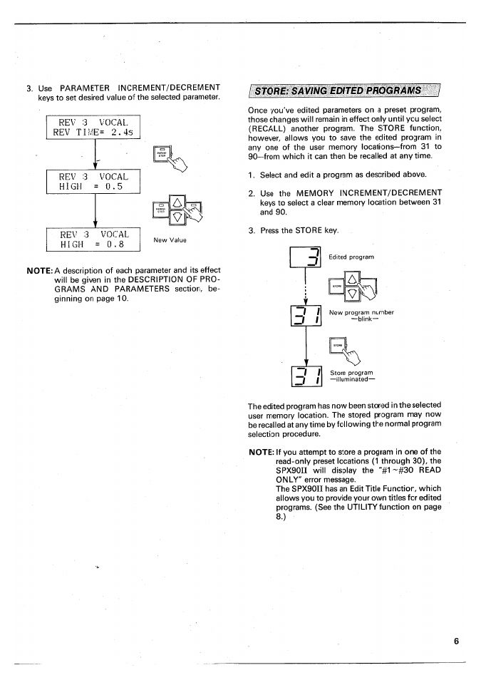 Store: saving edited programs | Yamaha SPX90 II User Manual | Page 7 / 101