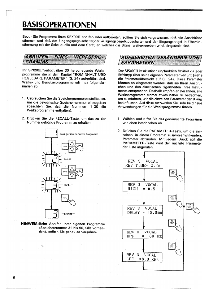 Basisoperationen, Abrufen gramms eines werkspro, Aufbereiten: verändern von ¡^arameterj | Yamaha SPX90 II User Manual | Page 72 / 101