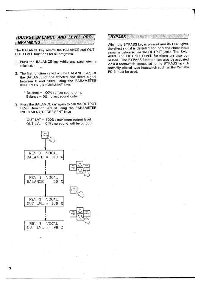 Output balance and level programming, Bypass | Yamaha SPX90 II User Manual | Page 8 / 101