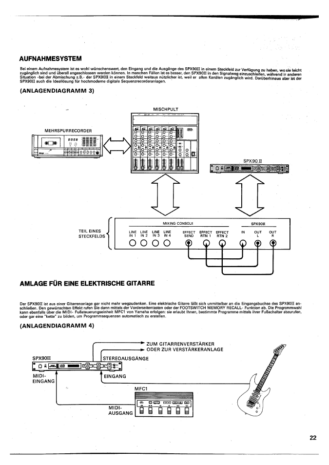 An lag en diagramm 3), Anlagendiagramm 4), Aufnahmesystem | Amlage für eine elektrische gitarre | Yamaha SPX90 II User Manual | Page 89 / 101