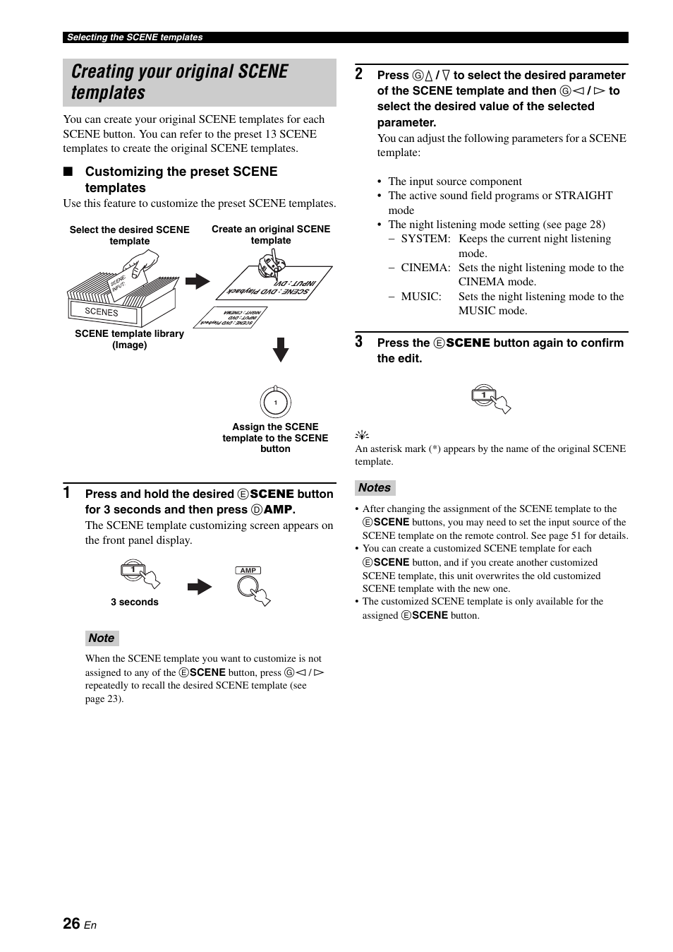 Creating your original scene templates | Yamaha RX-V361 User Manual | Page 30 / 78