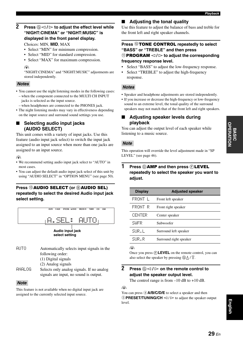 A.sel: auto | Yamaha RX-V361 User Manual | Page 33 / 78