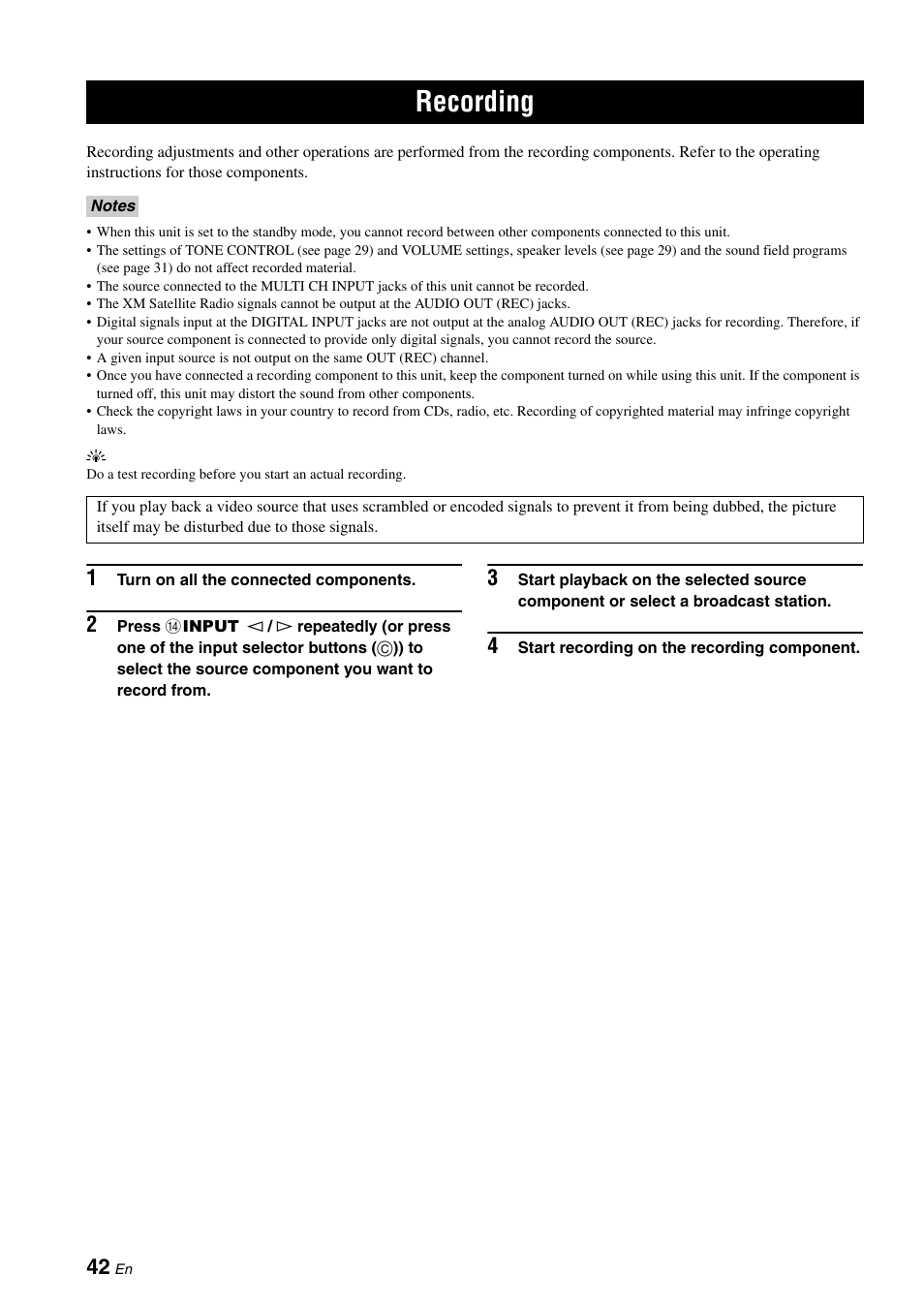 Recording | Yamaha RX-V361 User Manual | Page 46 / 78