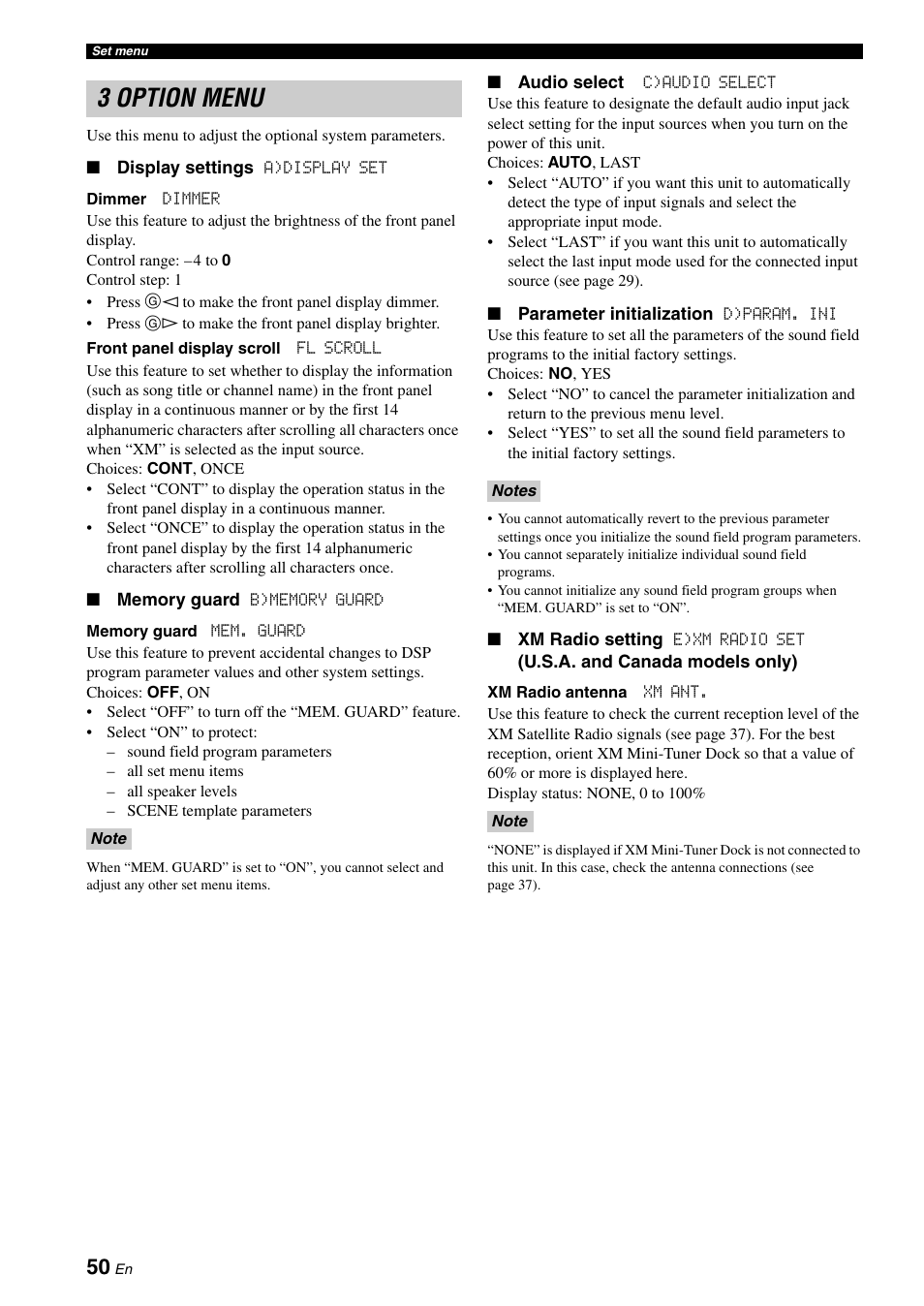 3 option menu | Yamaha RX-V361 User Manual | Page 54 / 78