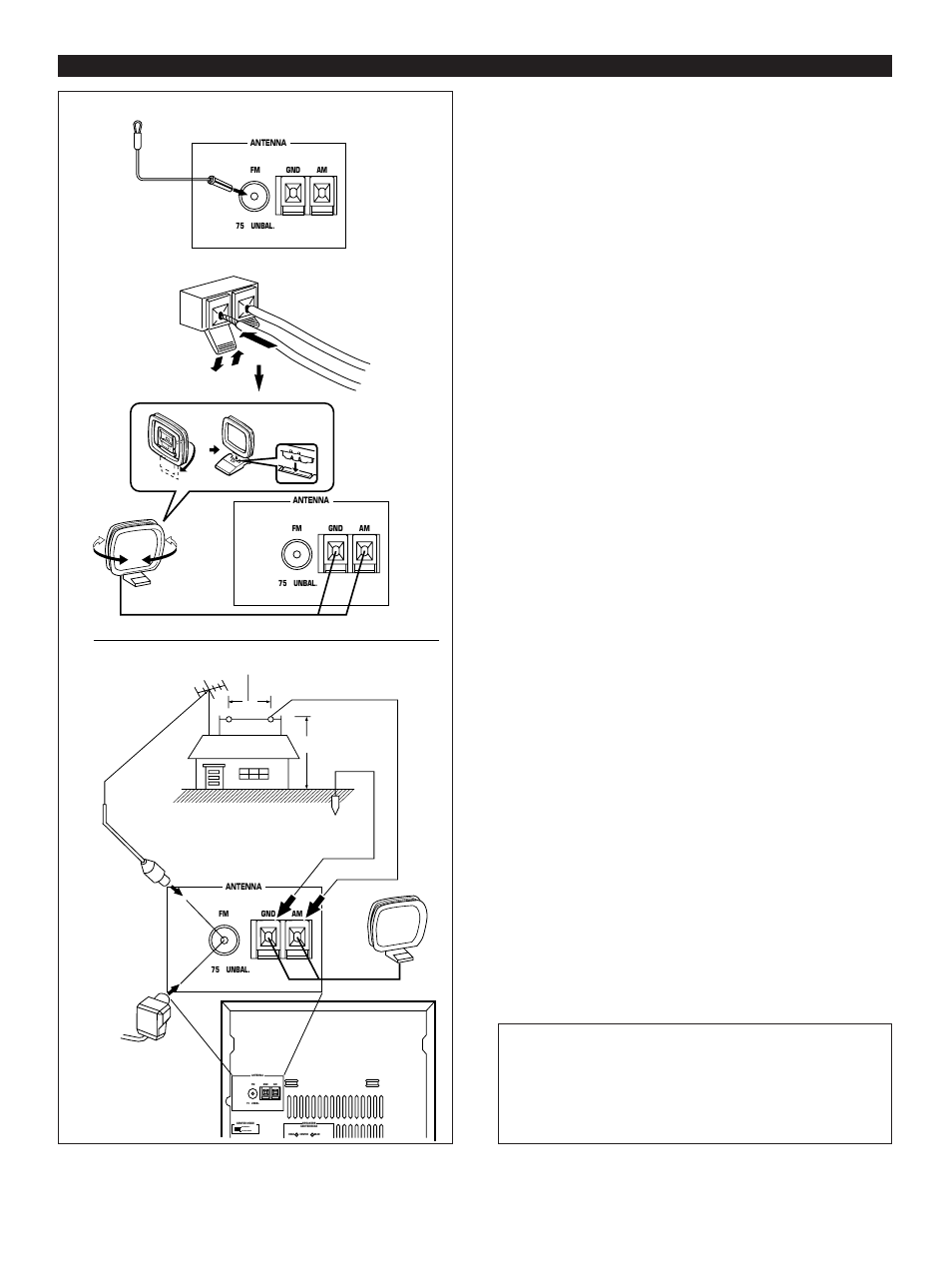 Antenna connection, E-12, Connections | 1) supplied fm antenna, 2) supplied am (mw/lw) loop antenna, 3) external fm antenna, 4) external am (mw/lw) antenna | Yamaha GX-70 User Manual | Page 24 / 72