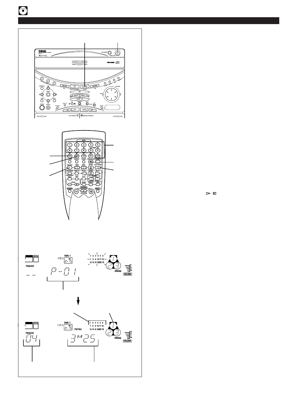 Program play, E-20 compact disc player operation, Time | Load discs and close the disc table | Yamaha GX-70 User Manual | Page 32 / 72