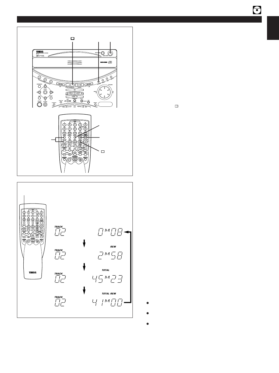 Random play, Switching the time display, E-23 english | Compact disc player operation, Time, Load discs and close the disc table | Yamaha GX-70 User Manual | Page 35 / 72