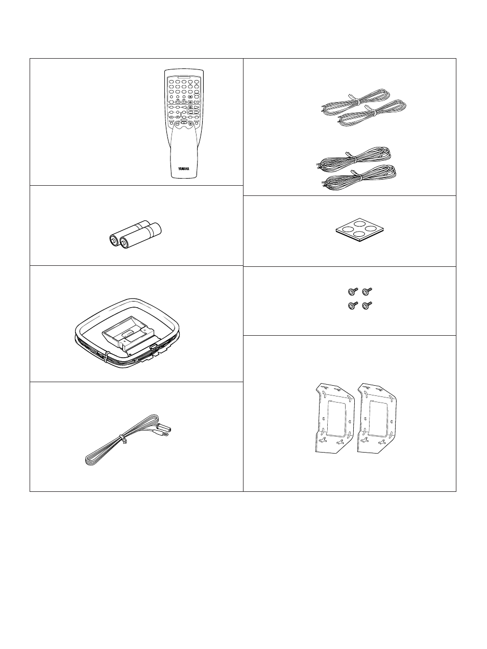 Supplied accessories, Accessoires fournis, Remote control transmitter | Télécommande, Batteries (size aa, um/sum-3, r6, hp-7), Piles (format aa, um/sum-3, r6, hp-7), Am (mw/lw) loop antenna, Cadre-antenne am (po/go), Indoor fm antenna, Antenne intérieure fm | Yamaha GX-70 User Manual | Page 4 / 72